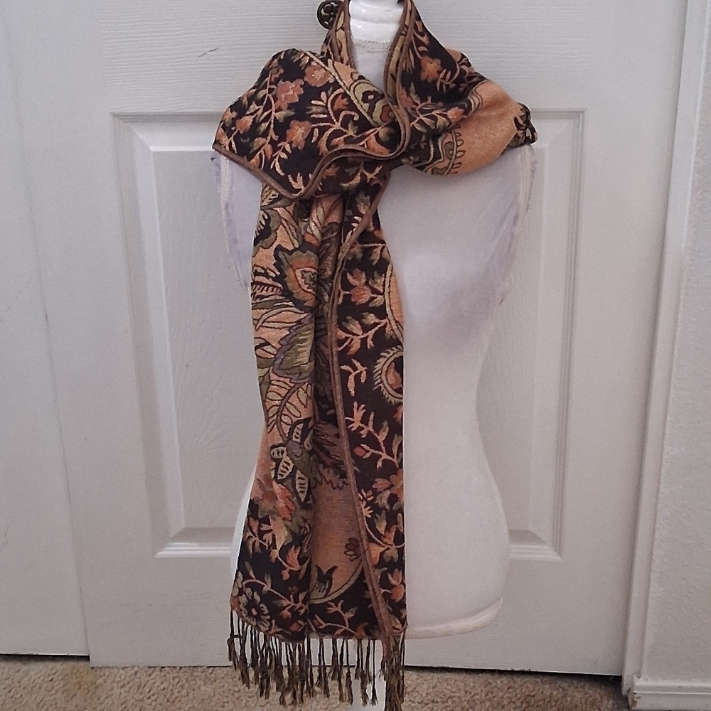 Beautiful Silk Blanket Scarf With Fringe 27"×76" - Picture 13 of 16